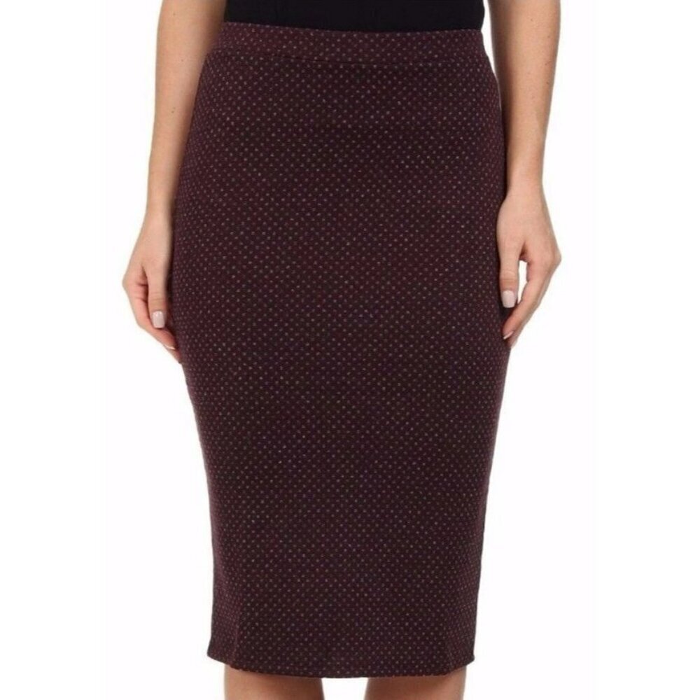 Free People Ludlow Burgandy Polka Dot Curvehuggin Knit Pencil Skirt Sz XS EUC